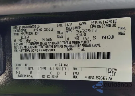 2015 Ford F-150 Xlt from USA, damaged, VIN 1FTEW1CP3FFA85103